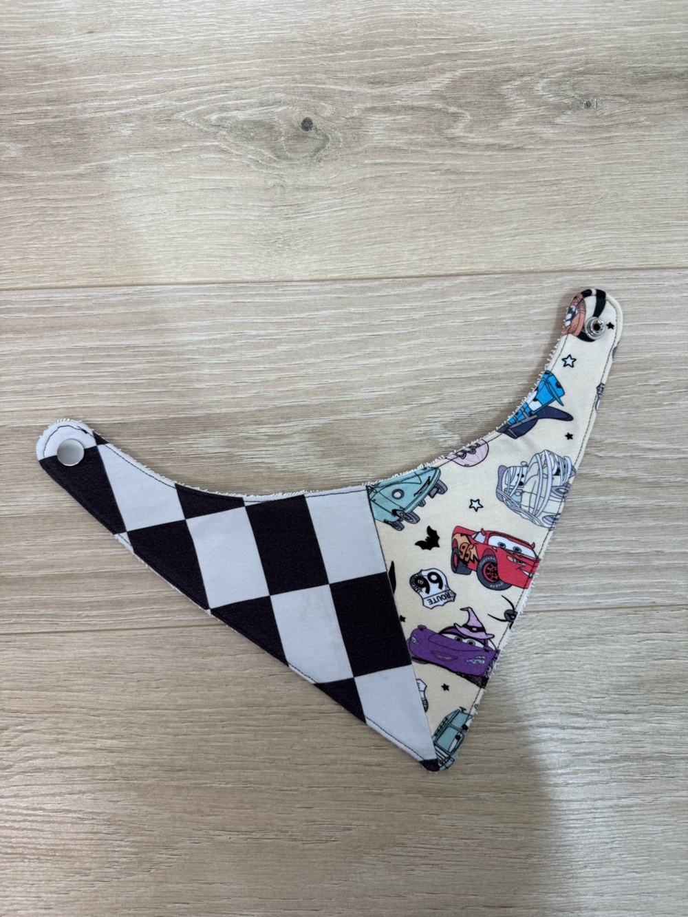 Remi Lyn & Co. Bamboo Halloween Cars & Checkered Handmade Bandana Bib